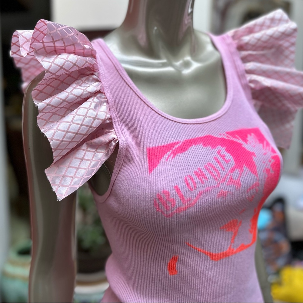 ⚡️BLONDIE 80s Harajuku rockin’ distressed ribbed graffiti soft tank top L